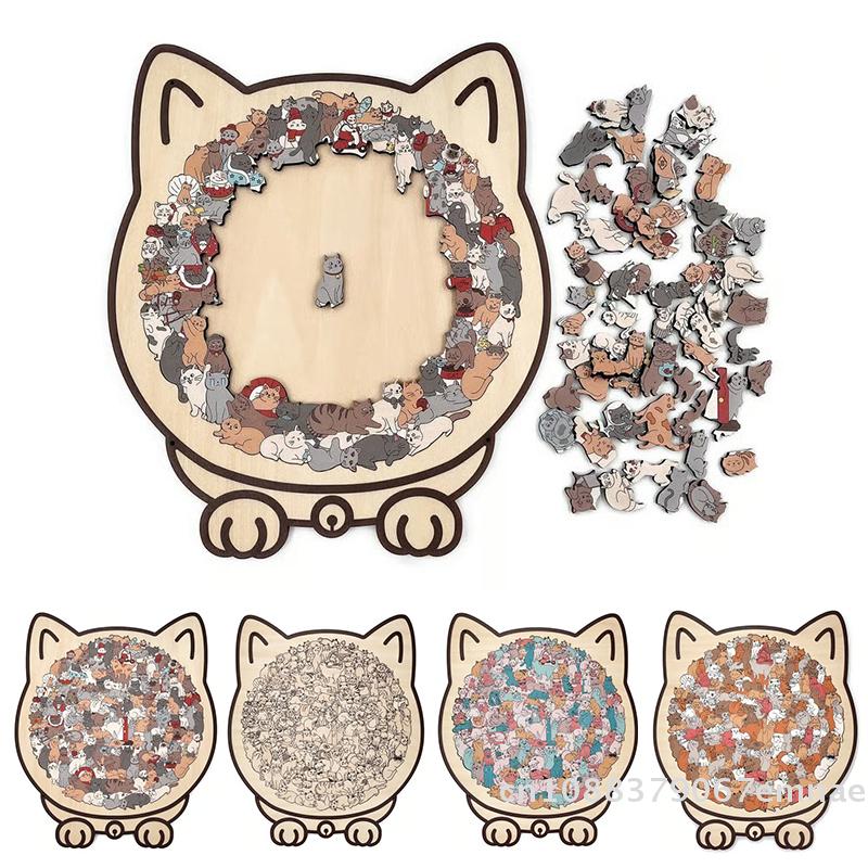 [ZYAS]135Pc Morandi Color Cat-Shaped Wooden Jigsaw Puzzle Irregular Cats Shaped Animal Pieces For Home Decor & Party Games Gifts
