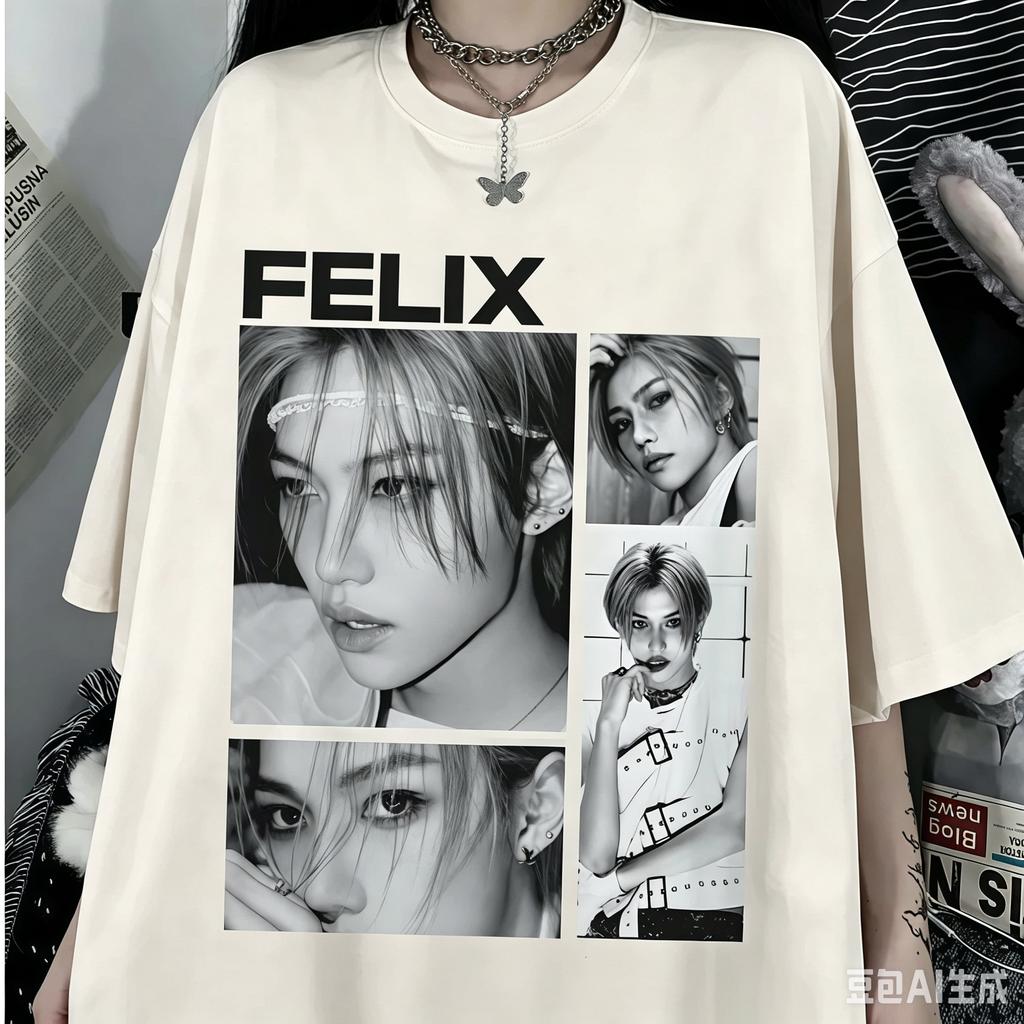 Stay Kid Kpop Design T-shirt Graphique Manches Courtes Unisexe T-shirt d'Été 2026 Nouveau Unisexe Unisexe 100% Coton T-shirt Street Wear Y2K