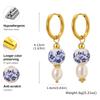 Retro Heart-shaped Porcelain Earrings for Women,Blue and White Imitation Pearl Chinese Cultural Earrings,Charm Jewelry Gifts