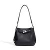 New lychee pattern bucket bag fashionable women's messenger bag women's solid color fashionable versatile leather shoulder armpit bag