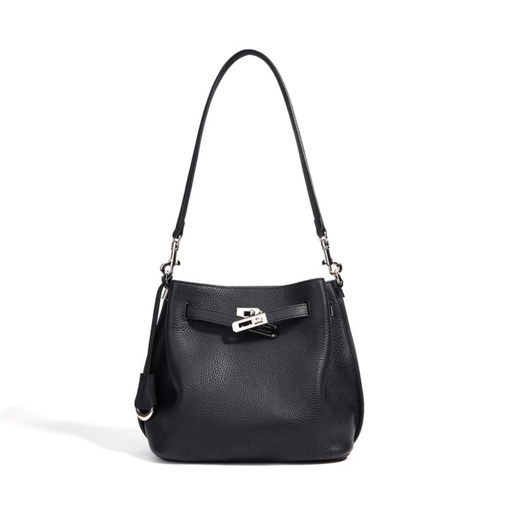New lychee pattern bucket bag fashionable women's messenger bag women's solid color fashionable versatile leather shoulder armpit bag