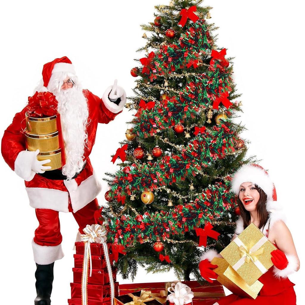 2მ საშობაო გირლანდა წვეულების დეკორი წვრილმანი ნაძვის ხის ორნამენტები მწვანე ლერწმის ლენტები გვირგვინი დასაკიდი გულსაკიდი საშობაო წვეულების აქსესუარები