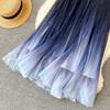 Spring Summer Elegant Women's Gradient Color Mesh Half Skirt Temperament High Waist Leisure Ladies A Pleated Skirt