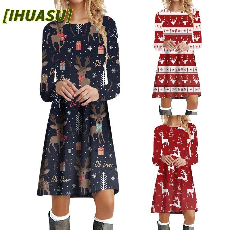 IHUASU Fashion Autumn Winter Long Sleeve O-Neck Casual Dresses