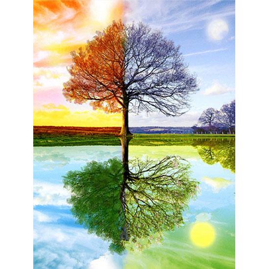 huacan DIY 5D Malerei Jahreszeiten Baum Kreuzstich Diamant Stickerei Muster Strass Diamant Mosaik