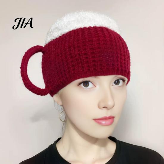 Unique 3D Beer Cup Headwear Funny Mug Hat, Novelty Knitted Leg Warmers Hat with Handles, Winter Warm Gloves for Adults Men And Women Cozy Thanksgiving