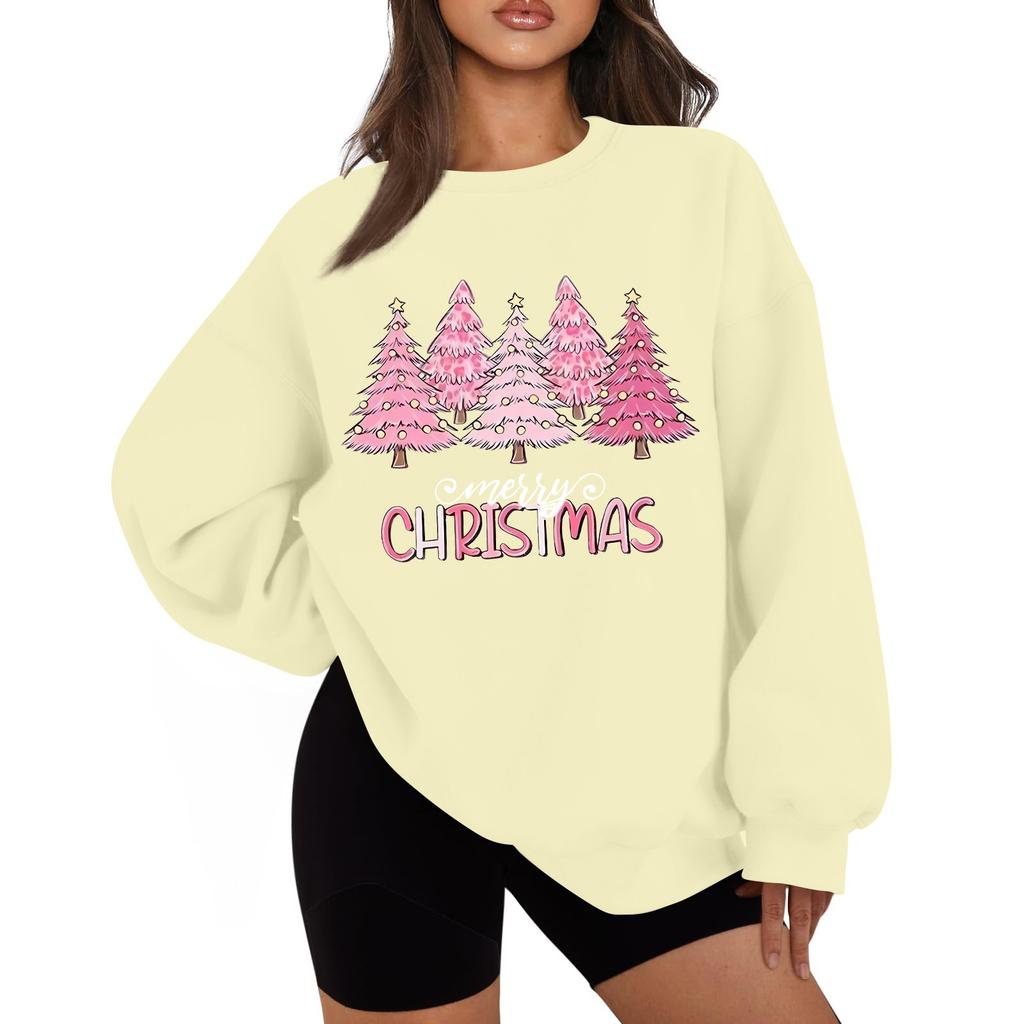 Women's Casual Fashion Long Sleeve Christmas Print Round Neck Sweatshirt Top