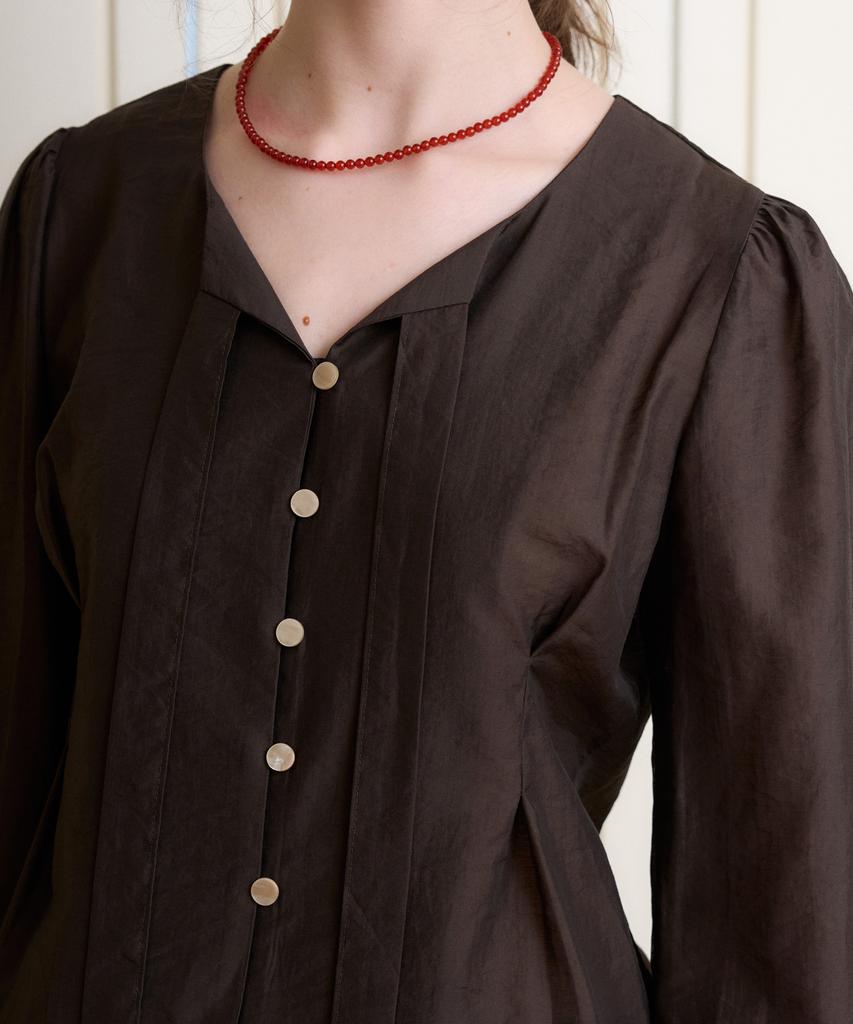 HAINT Dova Soft Tie_Neck Blouse 2Col_Brown