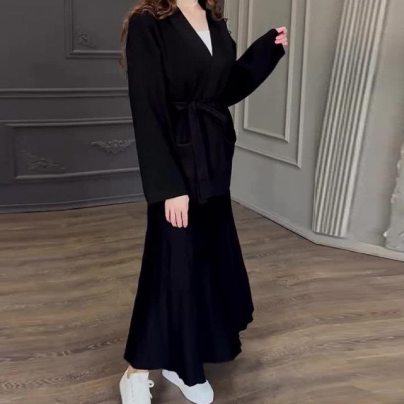 2025 Spring V-neck Cardigan Jacket & Comfortable Midi Skirt Set for Women