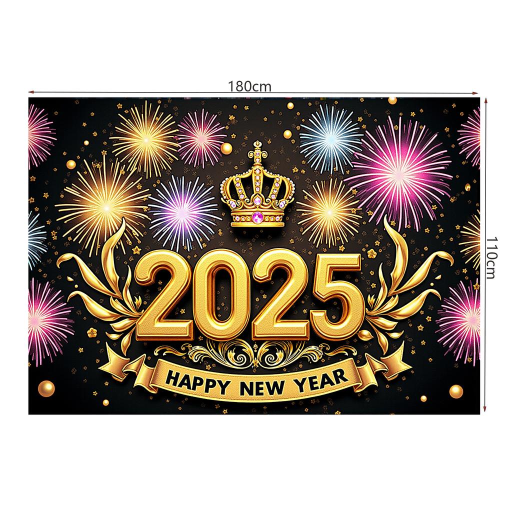 Fundal de Anul Nou Fericit 2025, artificii, temă aurie, banner de petrecere, Anul Nou, sărbătorirea petrecerii de familie, decorare foto, fundal