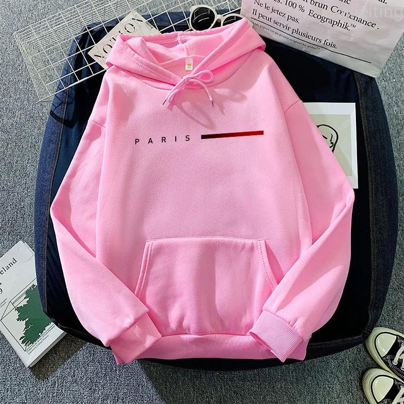 Paris Letter Womens Printed Home Kangaroo Pocket Hoodies Sports Pullover Tops Daily Clothing Autumn Winter Aesthetic Clothes