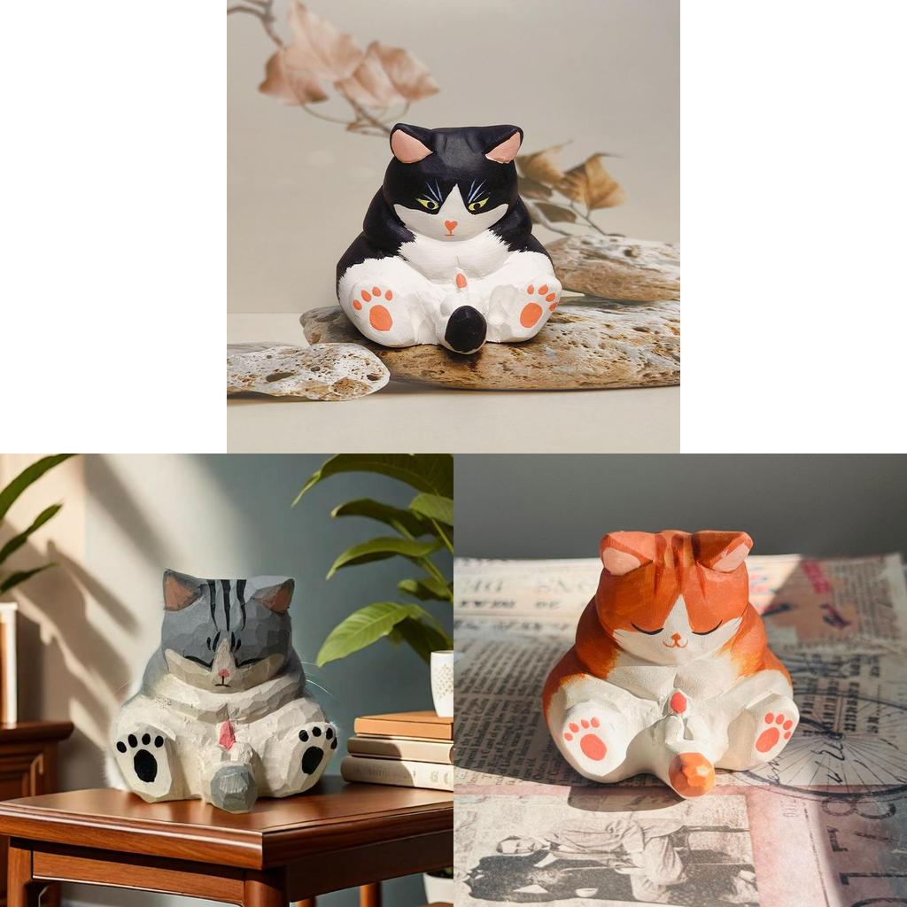 Wooden Craft Cat Figurine Handcrafted Art Gift For Graduation And Party Events
