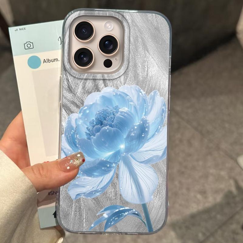 Luxury Blue Flower Girls Women Phone Case For Apple iphone 16pro 15 16 14 13 Pro Max 16e 12 11 7 8 Plus XR SE Bumper Funda Cover