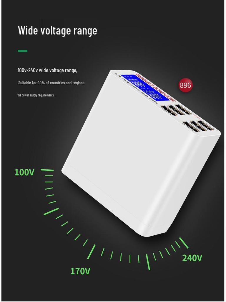 6-Port USB Fast Charger with LCD Display, 40W Multi-Port Desktop Charger