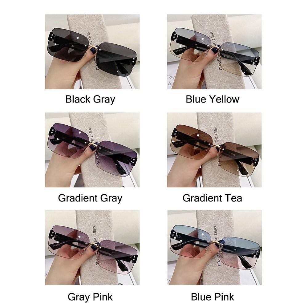 Korean Style Rimless Sunglasses Ins Style UV Protection Frameless Shades Gradient Lenses Rectangular Sun Glasses for Women & Men