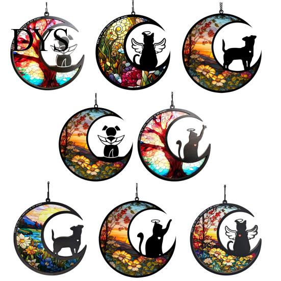 Personalized Pet Memorial Suncatcher Angel Cat Dog Sun Catcher Panel Stained Glass Tribute Ornament Window Hanging Ornaments Loss Sympathy Gift