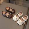 Mary Jane Round-Toe Shoes for Girls | Rhinestone Shallow Design Versatile for Dresses, French Bowknot Casual Flats