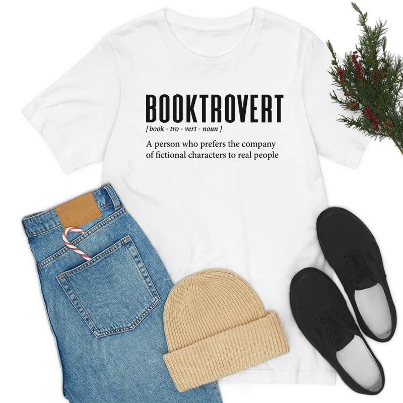 Booktrovert Definition Funny Bookworm TShirt Women Cute Book Lover T Shirt Bookish Nerd Tshirts Cotton Librarian Tees Gifts S