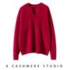 Women's 100% Cashmere V-Neck Pullover Sweater - Warm, Loose, and Brushed