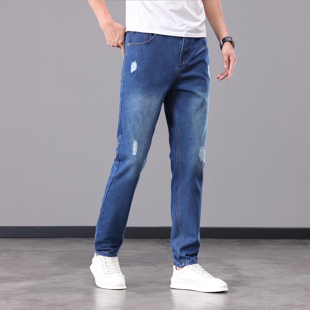 Plus Size Men's Jeans Oversized Distressed Denim Hip-Hop Style Skinny Fit Slim-Cutting Jeans