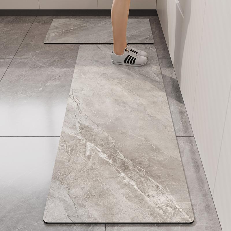 Kitchen Carpet Non-slip Waterproof Leather Floor Mat Imitation Marble Texture Large Size Rug PVC Home Decoration Foot Mats