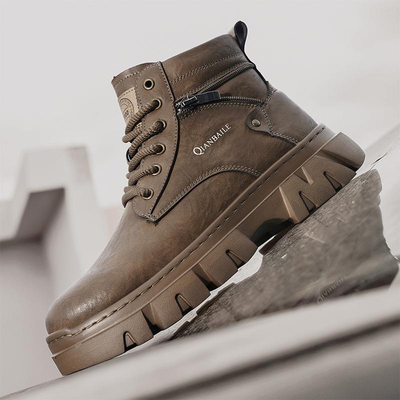 2024 men's vintage work shoes autumn and winter thick soled high non slip casual leather boots Chelsea desert waterproof boots