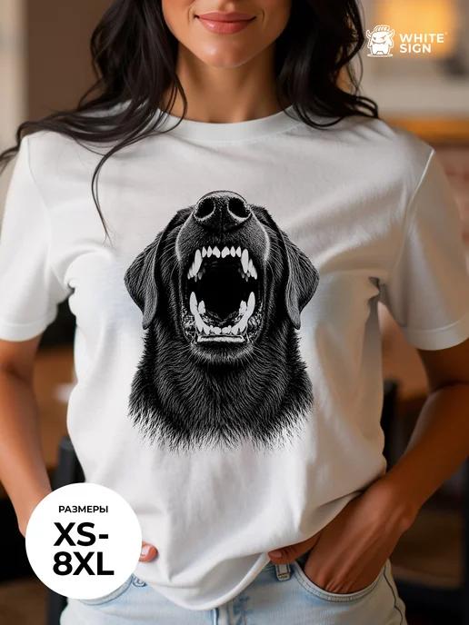 Youth-style oversized cotton T-shirt with Dog Snarl print 4XL