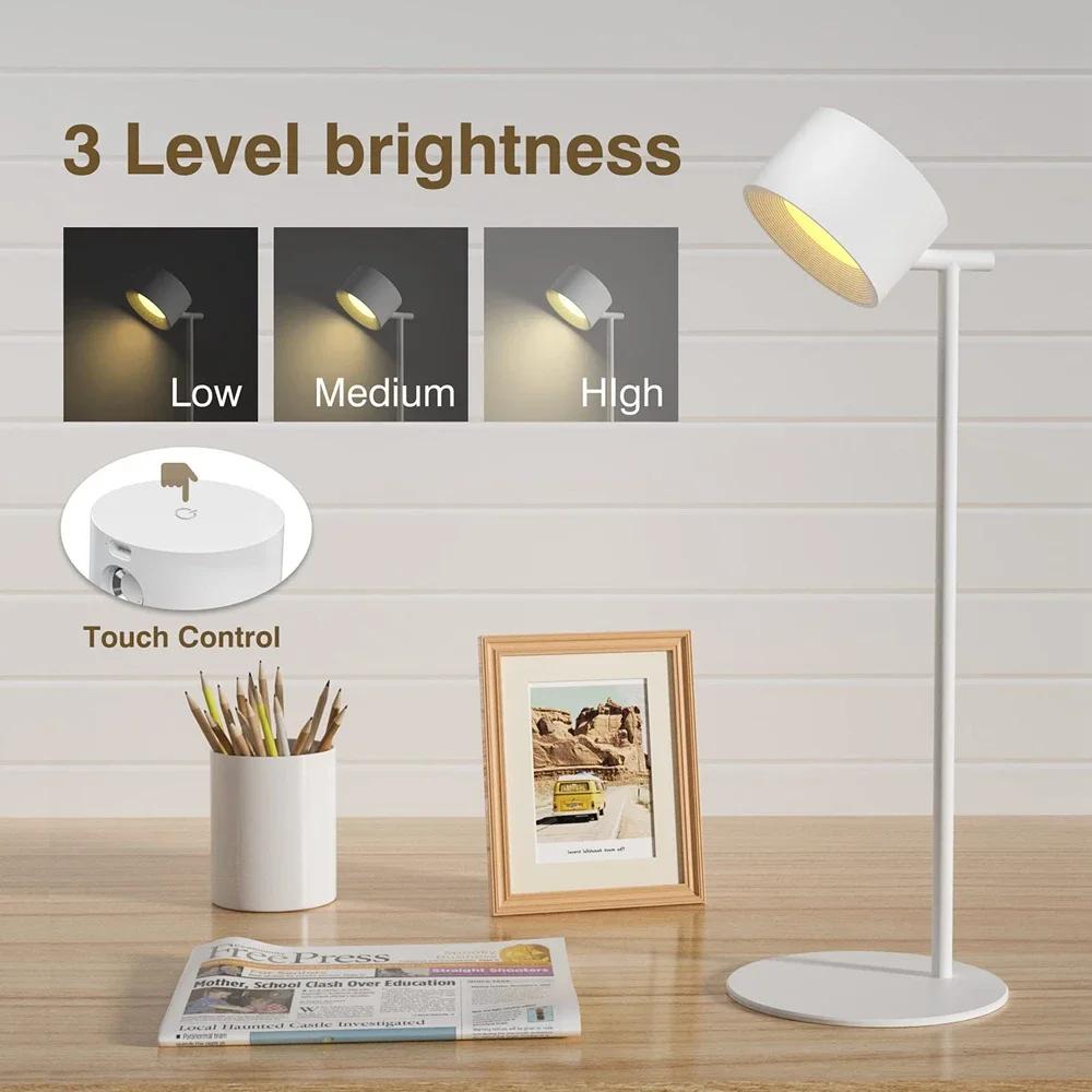 Magnetic Touchable LED USB Rechargeable Table Lamp 360 Rotate Cordless Remote Control Desk Lights Home Bedroom Wall Night Lamps
