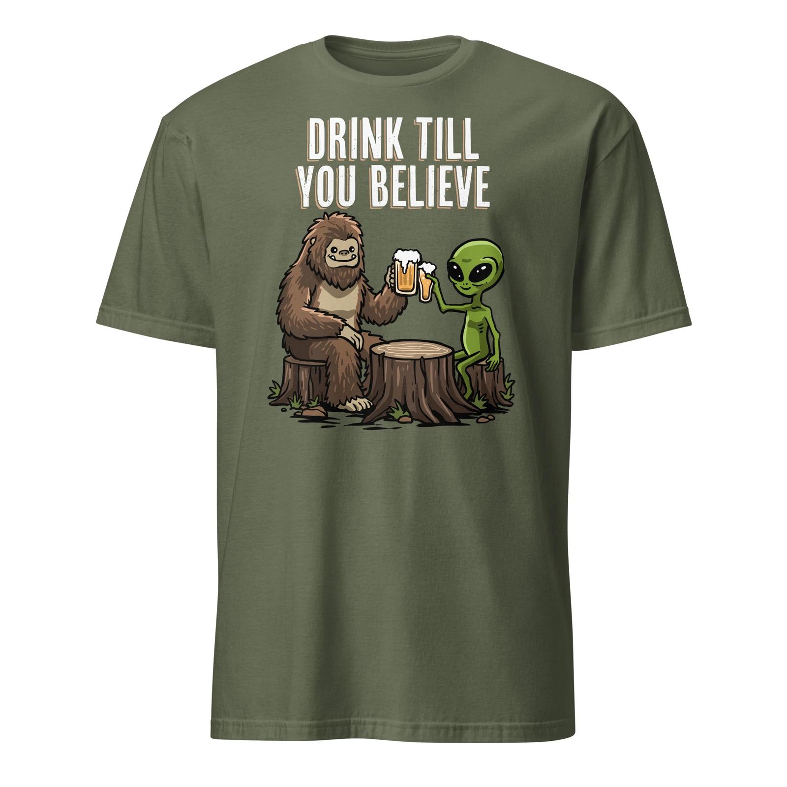 

Alien Bigfoot Beer Shirt Sasquatch Bar Pub Cryptozoology T-Shirt Size S-3XL Gift XL