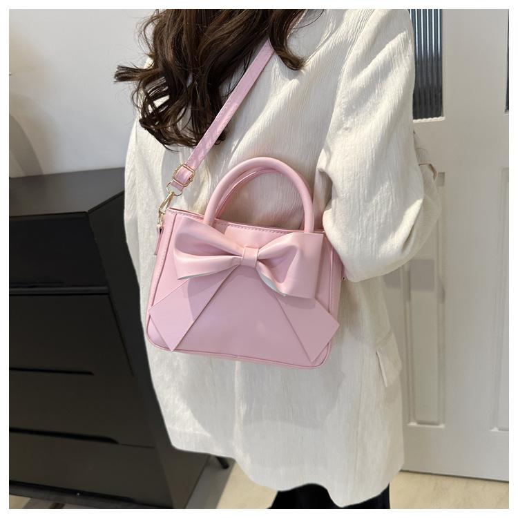 Cute Bowknot Handbag for Women, Simple Solid Color Shoulder Crossbody Bag, Street Style Small Square Purse CLE