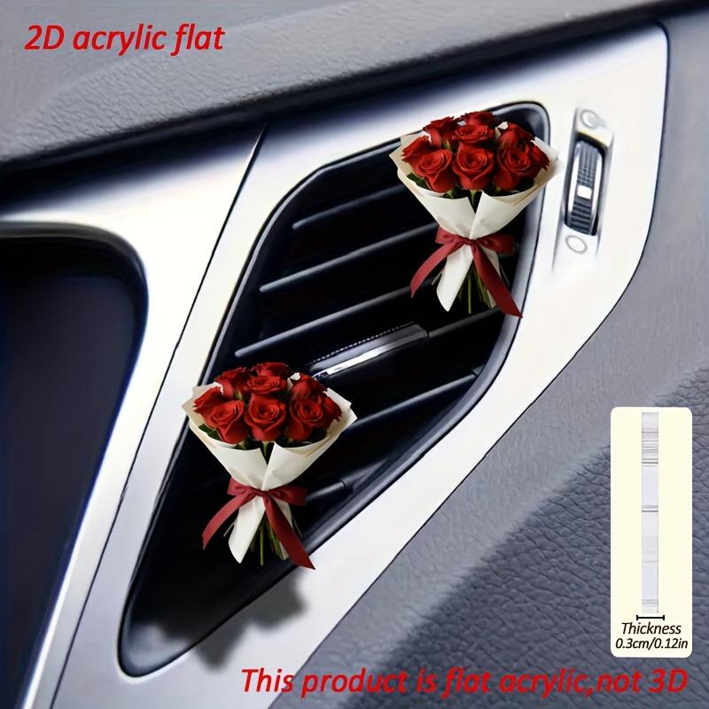 1pc Car Air Vent Clip Decor with Elegant Red Rose Design-2D Flat Floral Car Interior Accessory, Perfect for Your Vehicle's Cabin