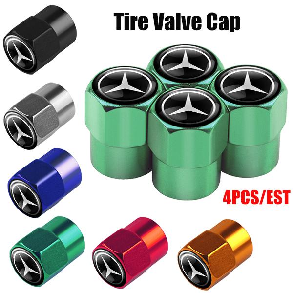 4pcs Metal Car Badges Wheel Tire Valve Caps Covers Car Accessories For Mercedes Benz New A/B/C/E/S Class C200L GLC AMG W212 W213 STUVW1
