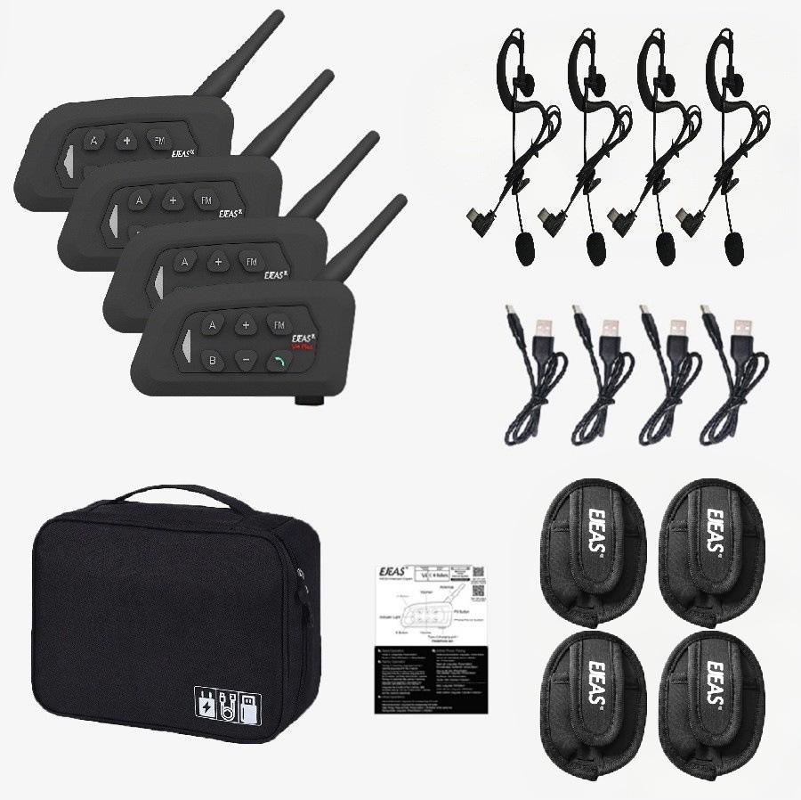 Xinowy V4c PRO Football Referee 4-Person Walkie-Talkie Set: In-Ear Left Ear, 3 Units + Bag