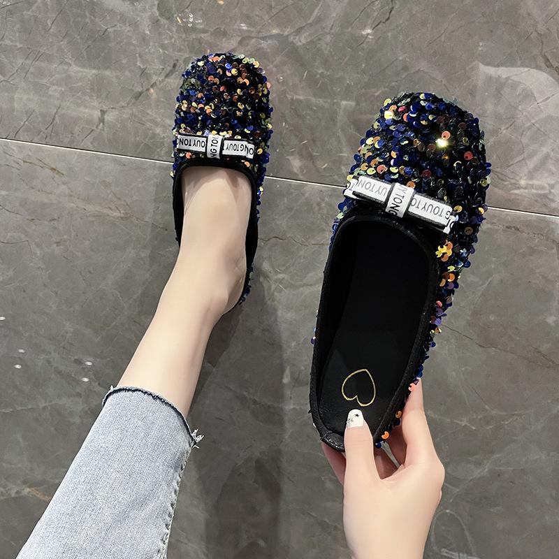 

Верхняя одежда 2025 года, супер-пожарные французские ленивые тапочки с плоской подошвой и одной педалью, полутапочки, женская осенняя новая обувь Sense Muller 40 синий