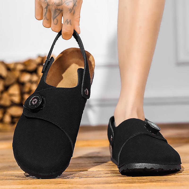 Fashion 2025 New Men's PU Leather Sandals Breathable Soft Sole Slip-On Beach Shoes for Summer Lightweight Walking Sandals Non-Slip Flats