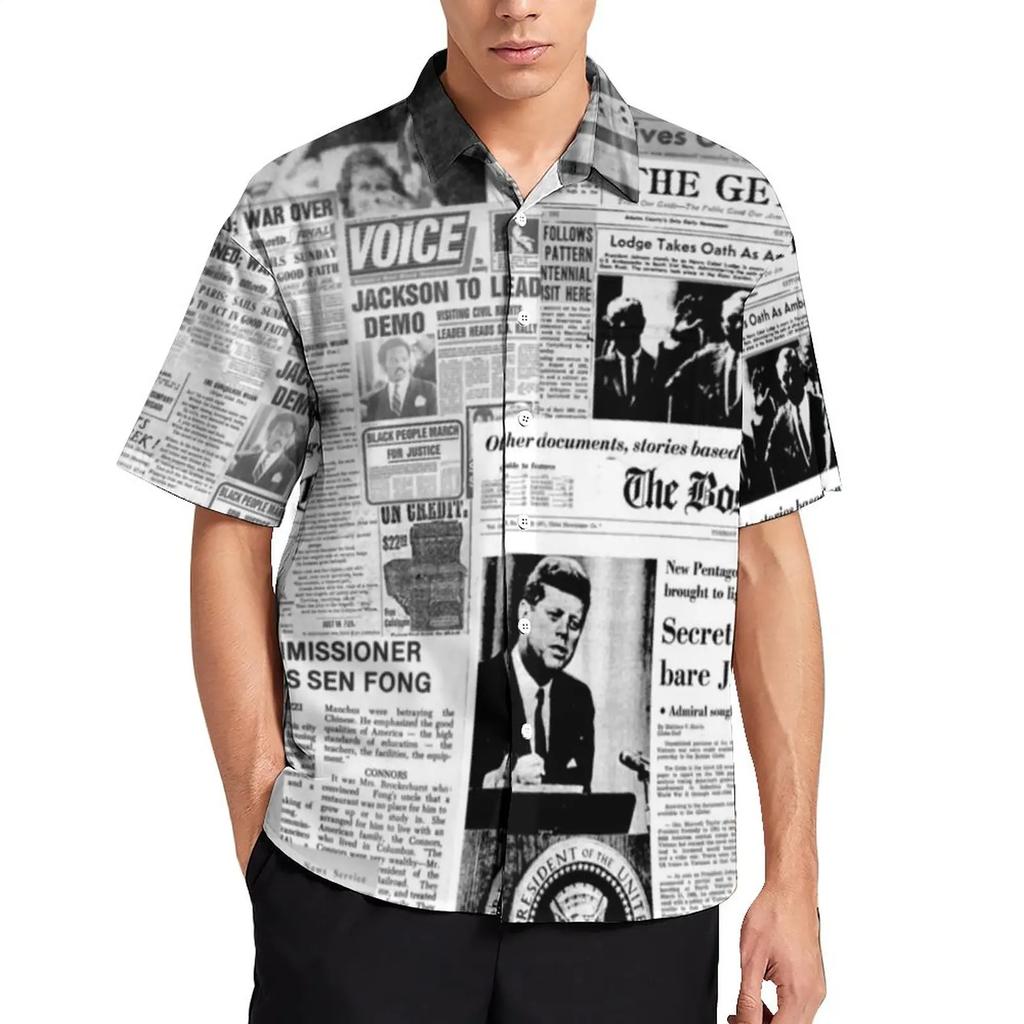 Été Homme Collage Journal 3D Chemise Hawaïenne Homme Revers Décontracté Mode Manches Longues Chemises Bouton Hauts Grande Taille