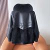 Autumn Winter Women's Faux Fur Coats Stitched Artificial Fox Fur Collar Fur Coat Short Slim Down Leather Jacket