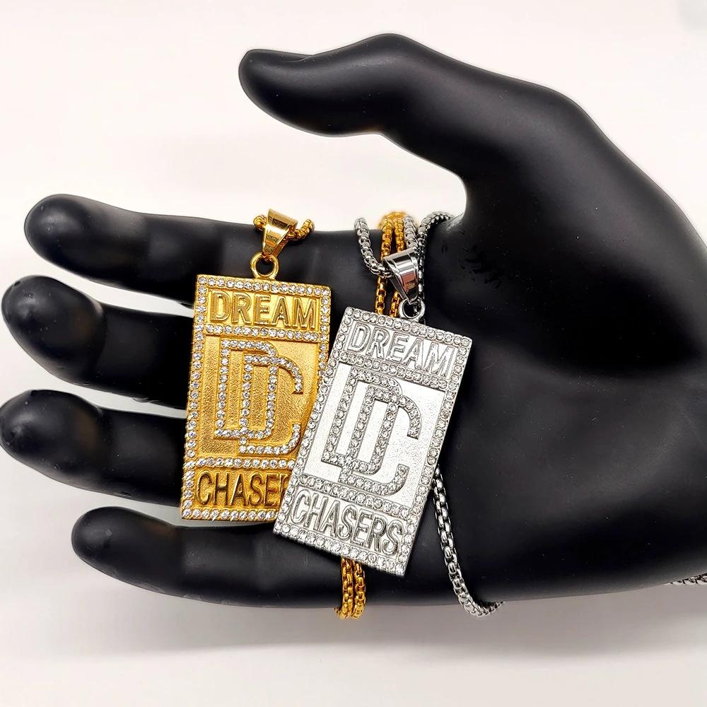 Evropský a americký DC čtvercový diamantový přívěsek retro hip-hopový náhrdelník pro muže a ženy