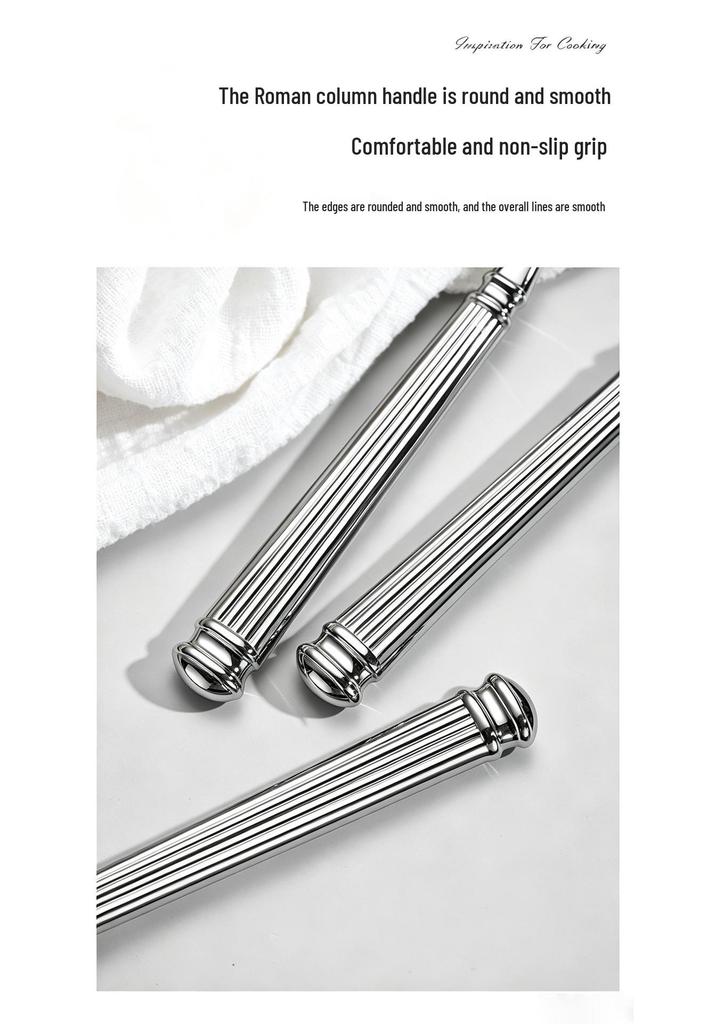 5-Piece Western Tableware Set: High-Grade 304 Stainless Steel Knife, Fork, Spoon with Roman Column Handle.
