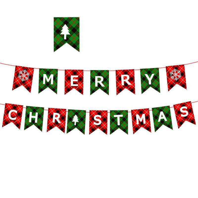 Christmas Banner Colorful Flag Decor For Home Ornaments Xmas New Year Elk Santa
