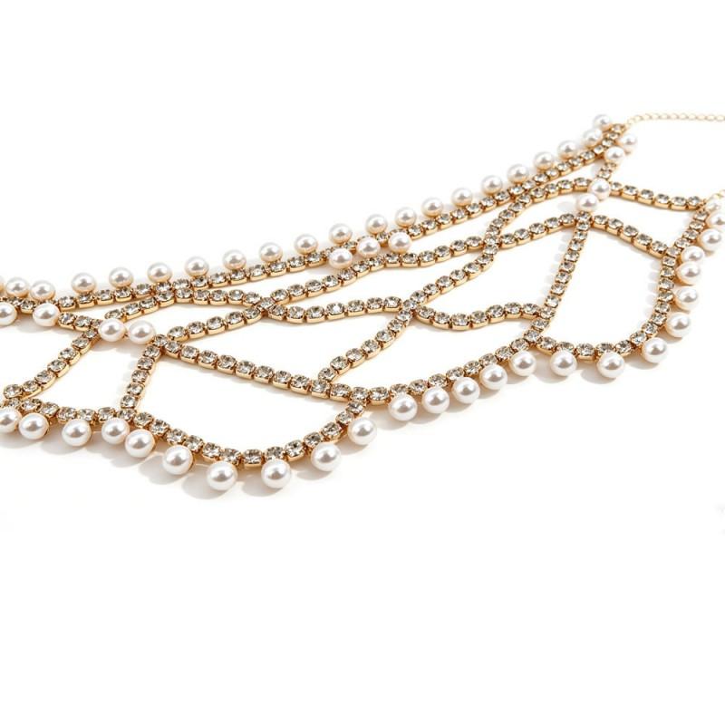 Pearl Rhinestone Mask Mesh Ear Hanging Face Decoration Party Prom Photo Shoot Stage