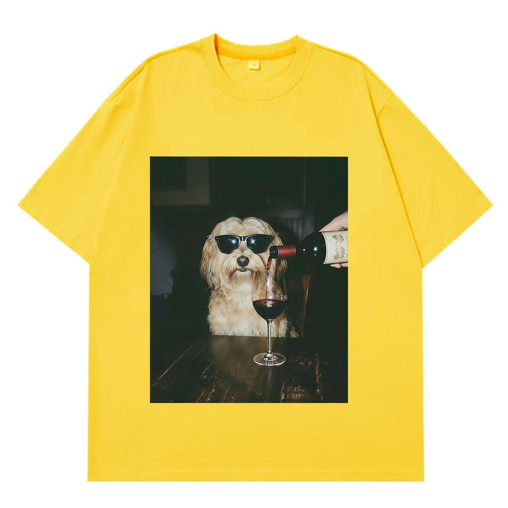 Bere Birra Cane Divertente Meme Grafica Magliette Unisex Unisex Moda Vintage T-shirt Manica Corta Larga Casual Cotone T-shirt Streetwear