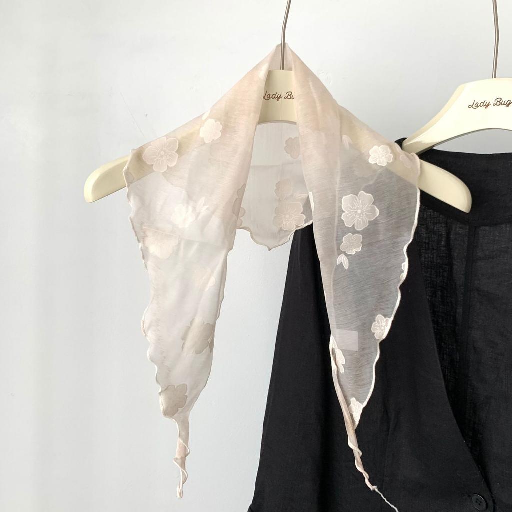 Korean Ins Girly Feeling Fresh Small Flower Printing Triangle Scarf Silk Headscarf Waist Seal Spring and Autumn Fashion Trend