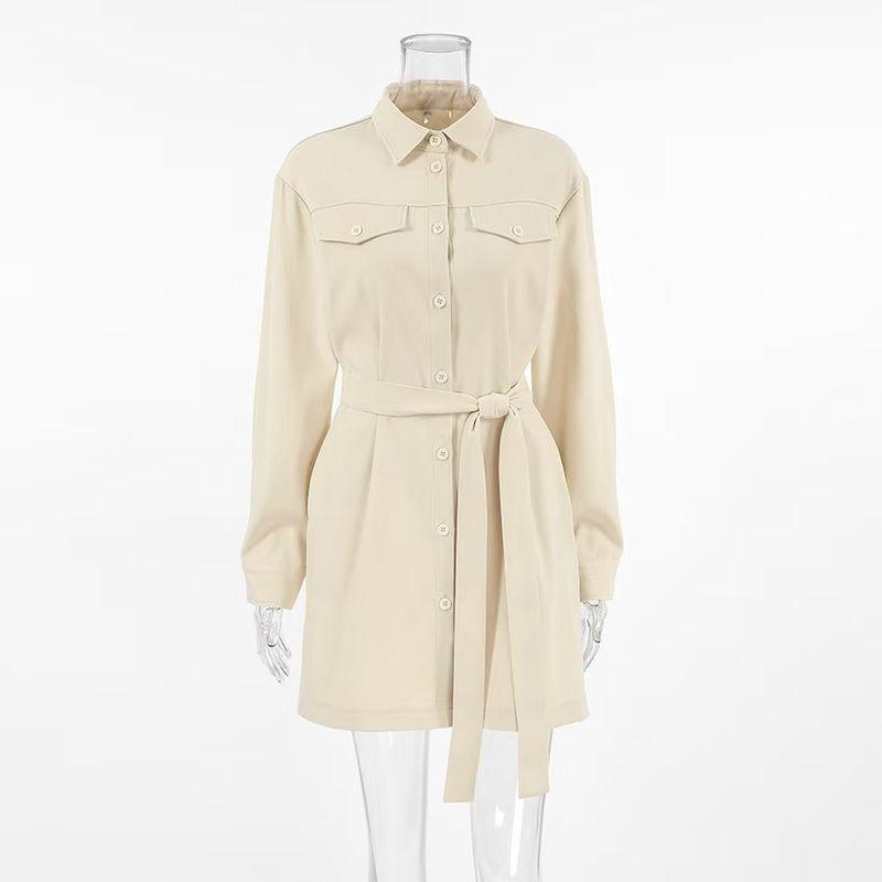 

Western Style Fashion Slim fit Long sleeve Shirt Style Dress Long Sleeve Shirt Style Dress Khaki L