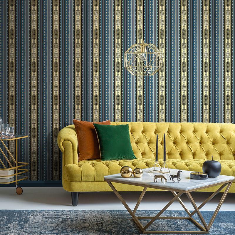 European Luxury Striped Wallpaper Tibetan Ethnic Style Living Room Bedroom Background Wall Paper for Hotel Restaurant