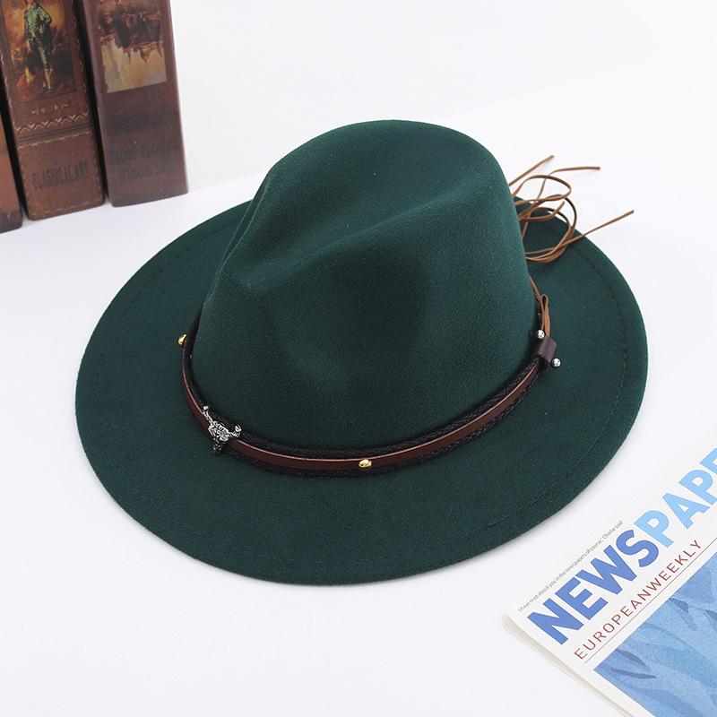 Zylinderhut Frühling und Herbst Jazzhut Hut mit großer Krempe Stierkopf Gürtel Accessoires Filzhut Tide