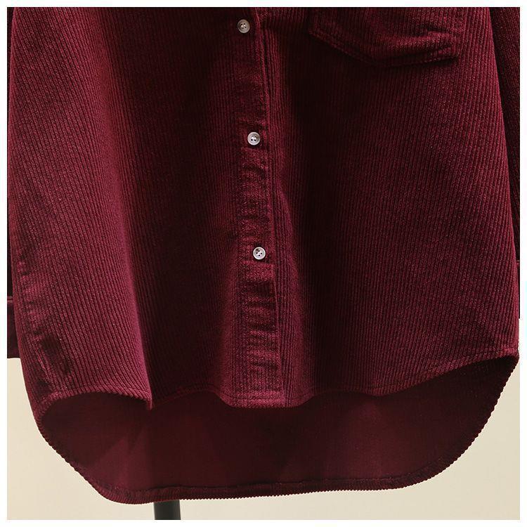 Women's Winter Thick Corduroy Long Sleeve Korean-Style Loose Mid-Length Cardigan Shirt