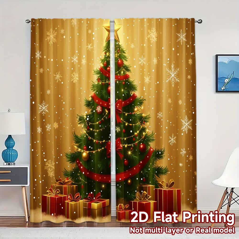 

2pcs Curtains Christmas Tree Gifts Snowflakes Popular Curtain Versatile Durable Polyester Curtains Decorations For Home Perfect 100*130 Rod Pocket 1pcs