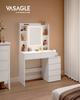 VASAGLE LED Lighting Dressing Table with Adjustable Brightness Dressing Table with Mirror Cosmetic Table with Drawers Open Compartments Adjustable