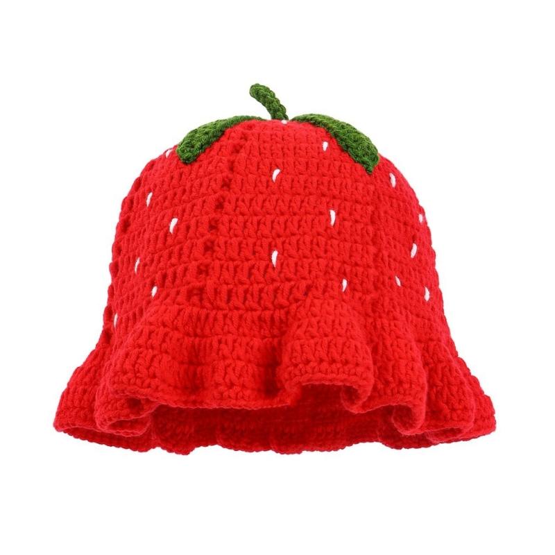

Elegant Handwoven Strawberry Hat Breathable Hat Crochet Crocheted Hat Holiday Handwoven Strawberry Fisherman Hat 1